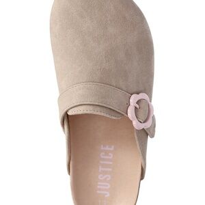 Justice Beige Slip-On Mule with Pink Flower Buckle big girls